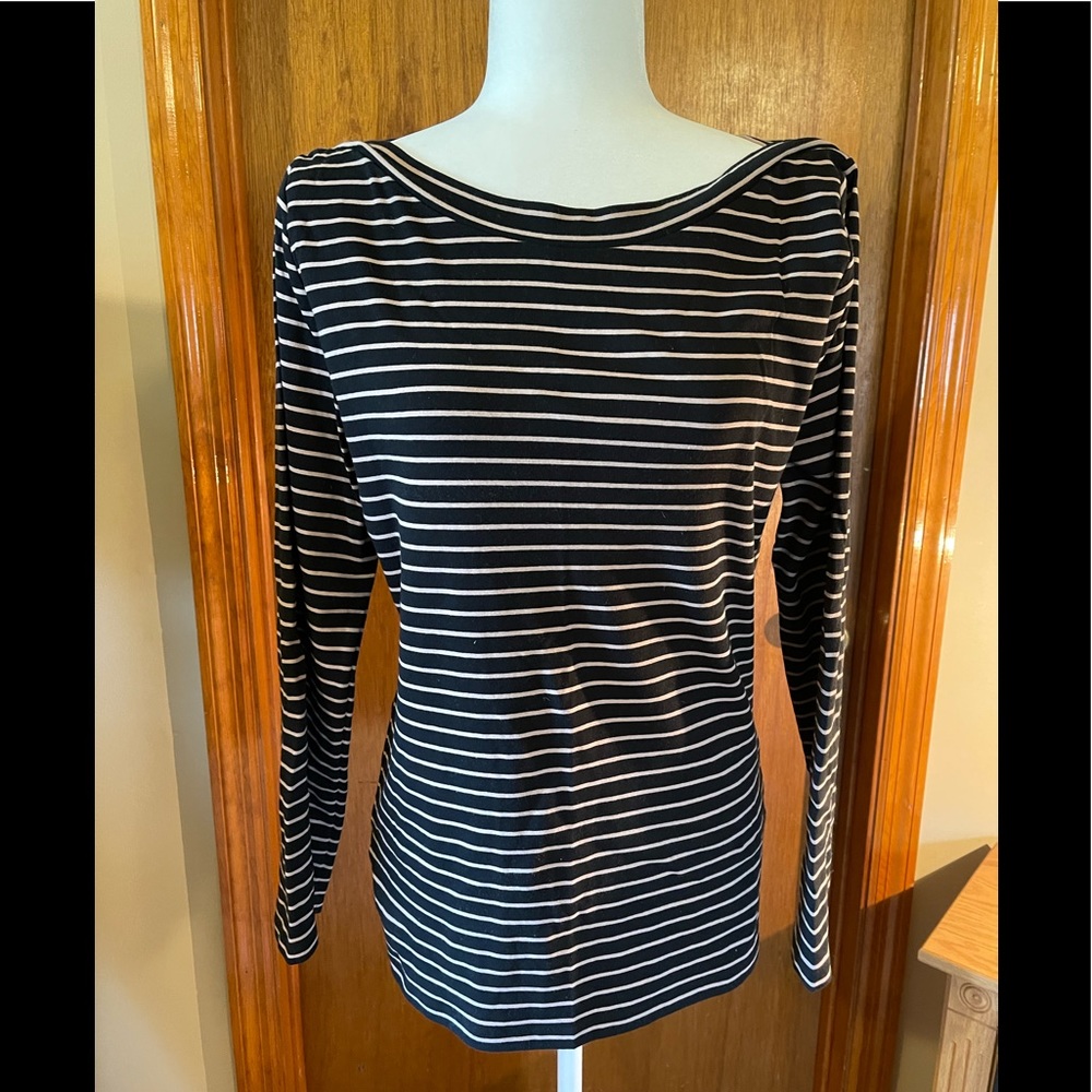 Ann Taylor Striped Wide Cuff Top